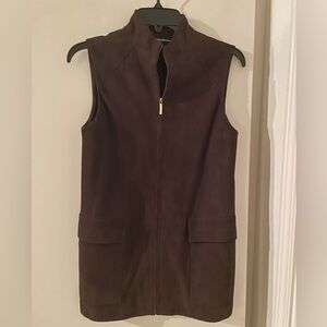 2P Real Suede Leather Vest Gold Zip Up Dk.Brown Soft Luxurious NWOT Ellen Tracy